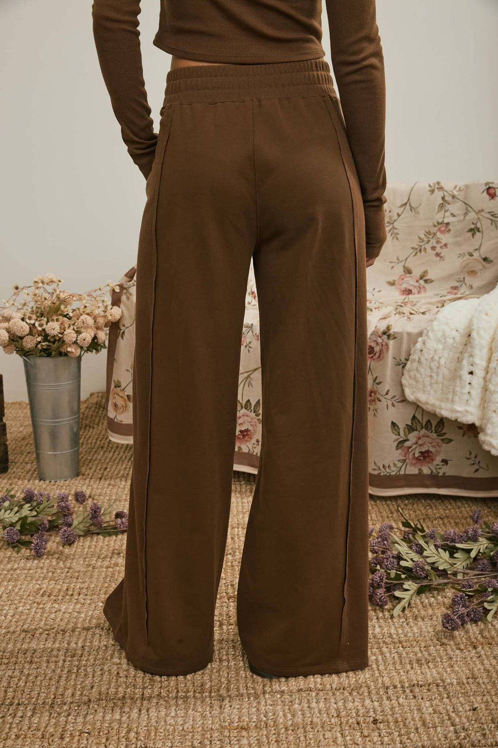 Brown Side Panel Knit Lounge Pants