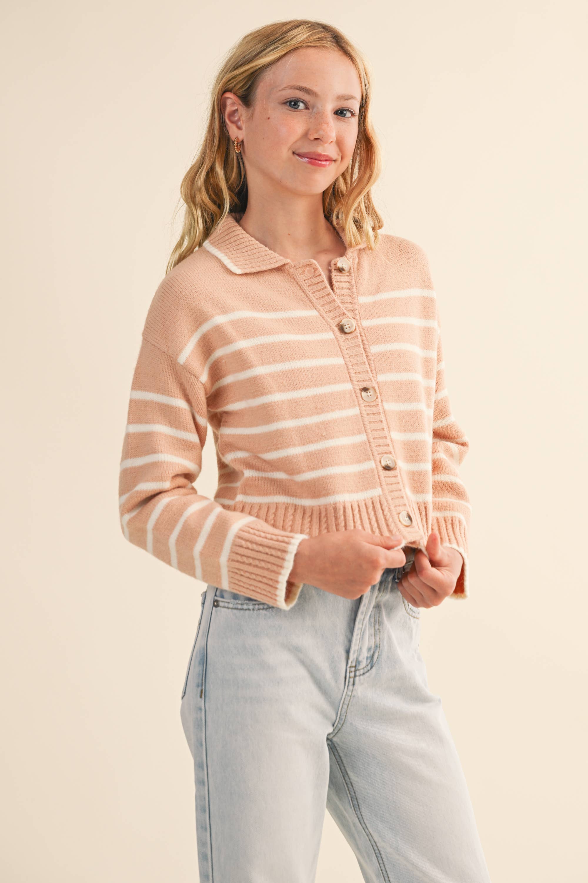 GIRLS BUTTON UP COLLAR CARDIGAN