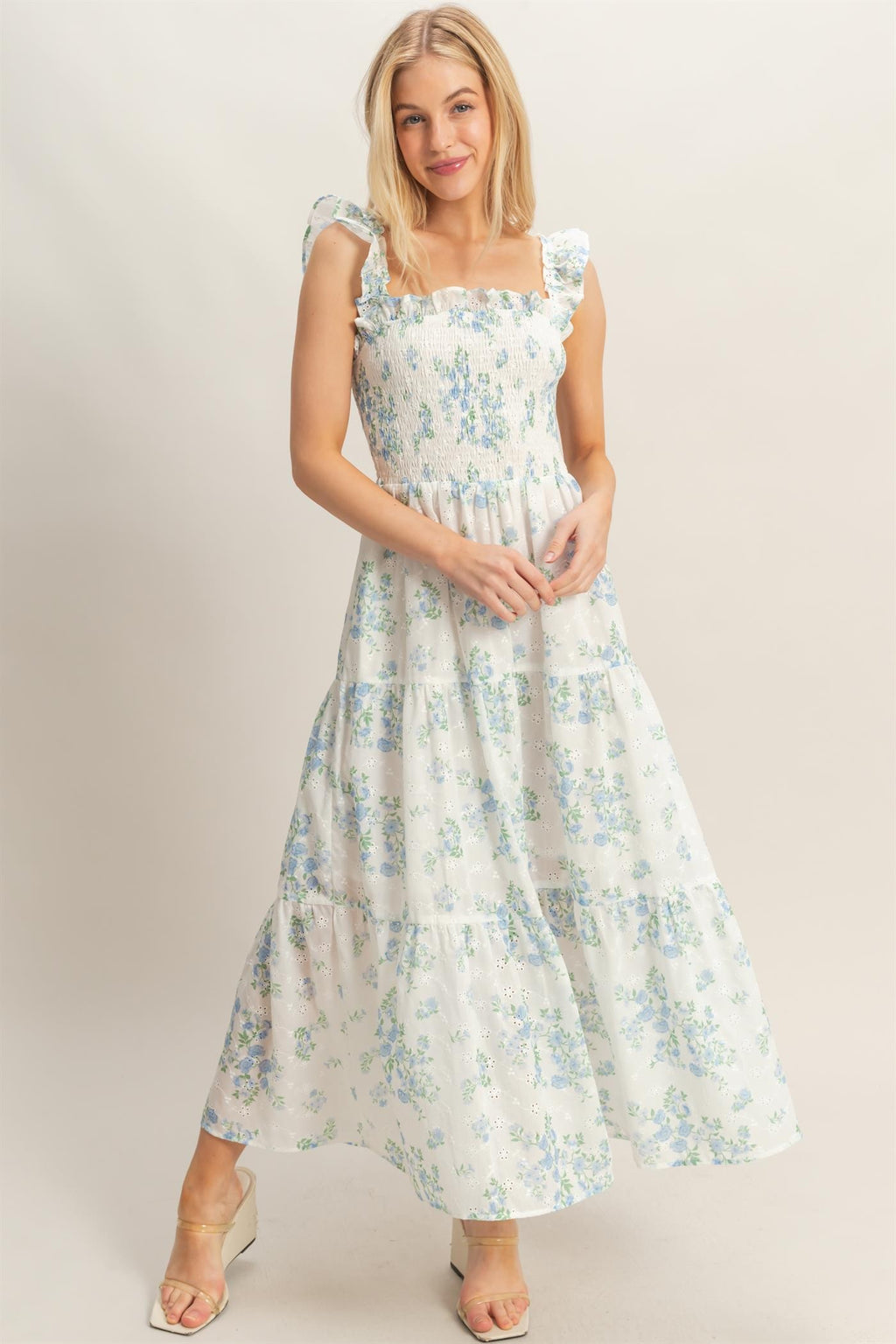 Smocked Floral Ruffle Strap Dress - Tiered Summer Dress