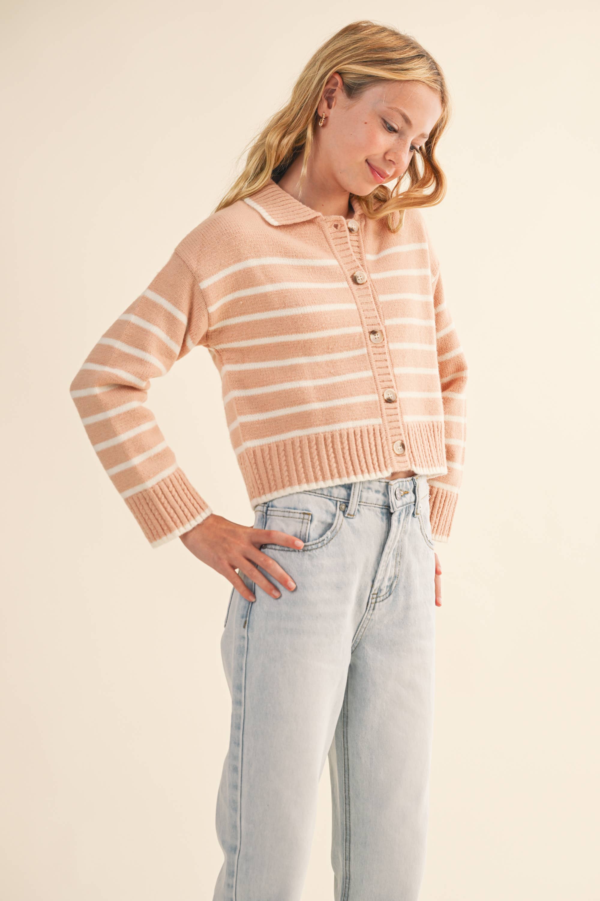 GIRLS BUTTON UP COLLAR CARDIGAN